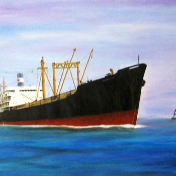 Painting titled "Merchant Ship" by Roy Wrenn, Original Artwork, Acrylic