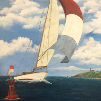 Painting titled "Sailing off Block I…" by Roy Wrenn, Original Artwork, Acrylic