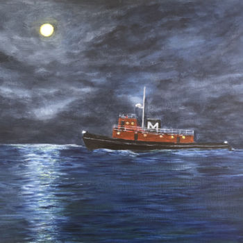 Painting titled "Night Work" by Roy Wrenn, Original Artwork, Acrylic