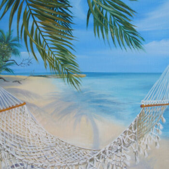 Painting titled "Beach" by Roza Bronnikova, Original Artwork, Oil Mounted on Wood Stretcher frame