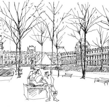 Σχέδιο με τίτλο "Paris, Luever" από William Rozenson, Αυθεντικά έργα τέχνης