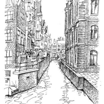 Desenho intitulada "Amstel canal, Amste…" por William Rozenson, Obras de arte originais