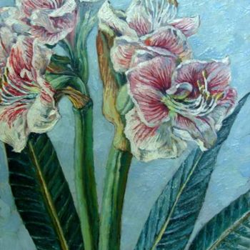 Pintura intitulada "Pink Tropic Flowers" por William Rozenson, Obras de arte originais