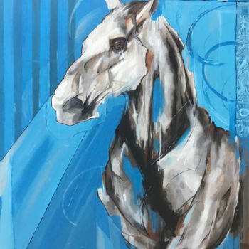 Pittura intitolato "Nu équin : "Bleu"" da Richard Routin, Opera d'arte originale, Acrilico