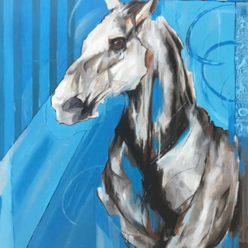 Schilderij getiteld "Nu équin : "Bleu"" door Richard Routin, Origineel Kunstwerk, Acryl