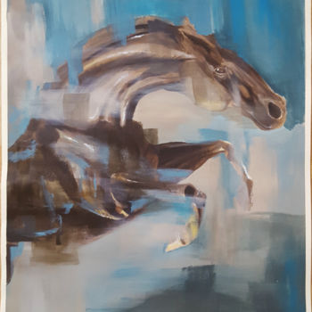 Schilderij getiteld "Nu Equin : Saut" door Richard Routin, Origineel Kunstwerk, Acryl