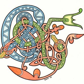Pintura titulada "celtic snake 3" por Ruairi, Obra de arte original