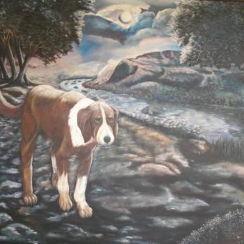 Pintura titulada "perra noche de luna…" por Ruarte, Obra de arte original