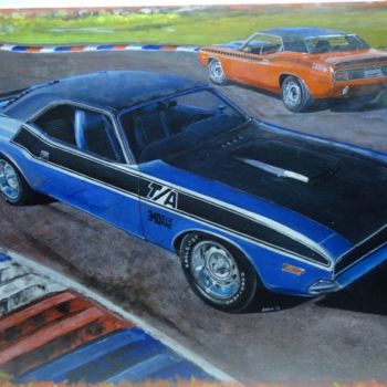 Painting titled "Muscle cars" by Ruben Badia, Original Artwork, Oil