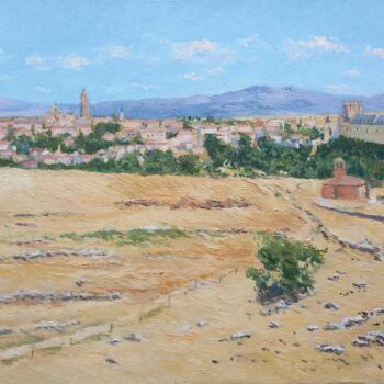 Painting titled "Paisaje de Segovia" by Rubén De Luis, Original Artwork, Oil Mounted on Wood Stretcher frame