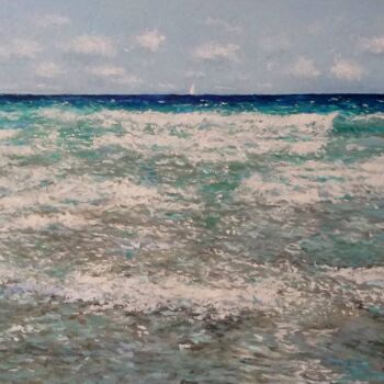 Painting titled "Marina del Mar Medi…" by Rubén De Luis, Original Artwork, Oil Mounted on Wood Stretcher frame