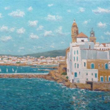 Painting titled "Sitges, cuadro al o…" by Rubén De Luis, Original Artwork, Oil Mounted on Wood Stretcher frame