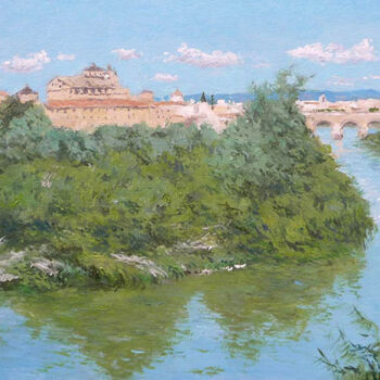 Painting titled "Paisaje de Córdoba" by Rubén De Luis, Original Artwork, Oil Mounted on Wood Stretcher frame