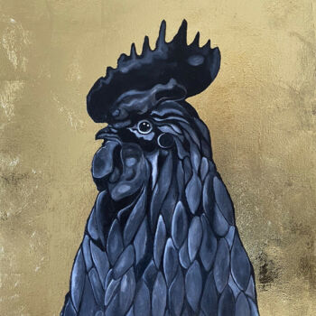 Painting titled "GALLO GOLD" by Rubens Fogacci, Original Artwork, Oil Mounted on Wood Stretcher frame