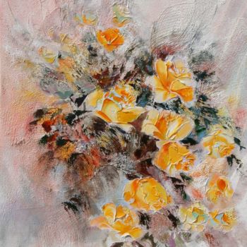 Painting titled "ROSES DOREES" by Françoise Pascal, Original Artwork, Oil