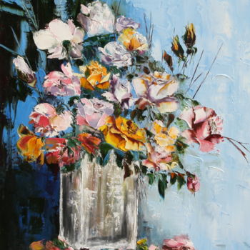 Painting titled "DELICAT BOUQUET DE…" by Françoise Pascal, Original Artwork, Oil