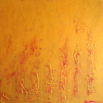 Painting titled "Golden Script" by Rubina Rajan, Original Artwork, Acrylic Mounted on Wood Stretcher frame