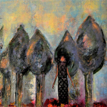 Картина под названием "Résurgence" - Ruby, Подлинное произведение искусства, Акрил Установлен на Деревянная рама для носилок