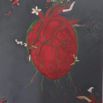 Malerei mit dem Titel "Green heart" von Ruby, Original-Kunstwerk, Acryl