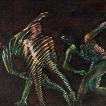 Peinture intitulée "La danse du zèbre 2" par Marion Rudermann, Œuvre d'art originale, Huile