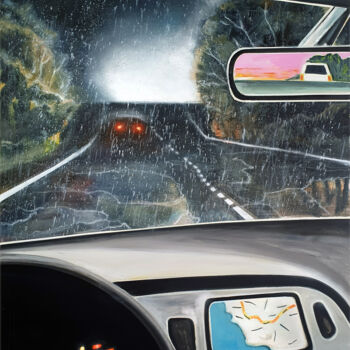 Painting titled "On the Road" by Rudi Cotroneo, Original Artwork, Oil Mounted on Wood Stretcher frame