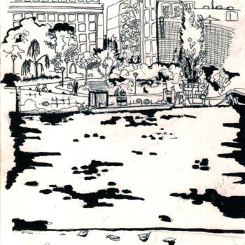 Disegno intitolato "Paris-Ile Saint Lou…" da Rudy Dissler, Opera d'arte originale, Inchiostro