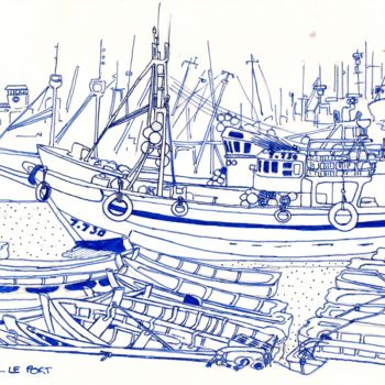 Dessin intitulée "Essaouira - Le port" par Rudy Dissler, Œuvre d'art originale, Encre