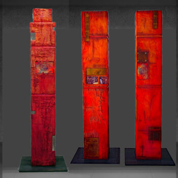 Escultura intitulada "Skulpturen Rot / Or…" por Rudi Eckerle, Obras de arte originais, Madeira