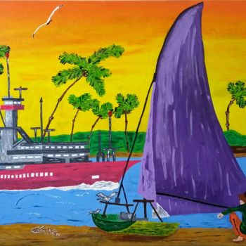 Painting titled "O pescador 50x70cm,…" by Rudi Nicks, Original Artwork, Acrylic