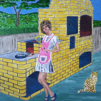 Painting titled "A cozinheira 90x60c…" by Rudi Nicks, Original Artwork, Acrylic