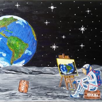 Painting titled "O astronauta 60x90c…" by Rudi Nicks, Original Artwork, Acrylic