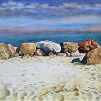 Malerei mit dem Titel "Steine an der Ostse…" von Rüdiger Eggers, Original-Kunstwerk, Aquarell