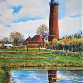 Malerei mit dem Titel "Leuchtturm Neuland…" von Rüdiger Eggers, Original-Kunstwerk, Aquarell
