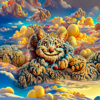 Digital Arts titled "Cat in clouds No. 7" by Rüdiger Geisler, Original Artwork, Digital Painting