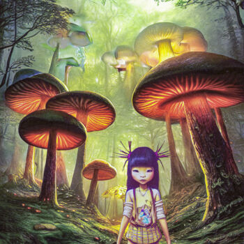 Grafika cyfrowa / sztuka generowana cyfrowo zatytułowany „Where the mushrooms…” autorstwa Rüdiger Geisler, Oryginalna praca,…