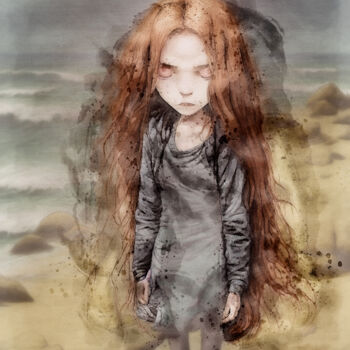 "Sad Girl at the Bea…" başlıklı Dijital Sanat Rüdiger Geisler tarafından, Orijinal sanat, Dijital Resim