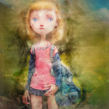 Digital Arts titled "A Girl on her Way" by Rüdiger Geisler, Original Artwork, Digital Painting