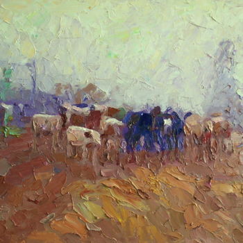 Pintura intitulada "Herd" por Mikhail Rudnik, Obras de arte originais, Óleo