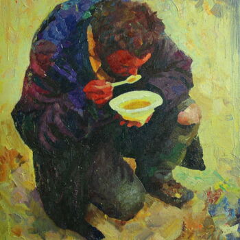 Peinture intitulée "Обед" par Mikhail Rudnik, Œuvre d'art originale, Huile