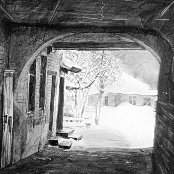 Рисунок под названием "Старые дворы 7" - Mikhail Rudnik, Подлинное произведение искусства, Древесный уголь