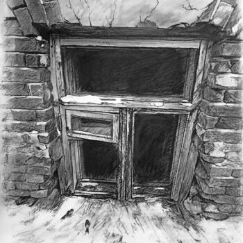 Картина под названием "Старые дворы 17" - Mikhail Rudnik, Подлинное произведение искусства, Древесный уголь