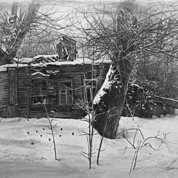 「Старые дворы 22」というタイトルの絵画 Mikhail Rudnikによって, オリジナルのアートワーク, 木炭