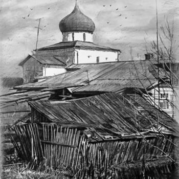 Картина под названием "Юрьев-Польский" - Mikhail Rudnik, Подлинное произведение искусства, Древесный уголь