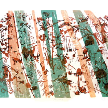 Gravures & estampes intitulée "My animals" par Rudolf Suran, Œuvre d'art originale, Xylographie