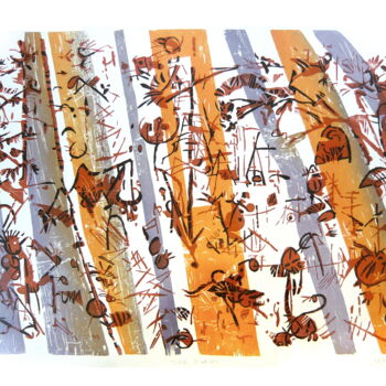 Gravures & estampes intitulée "My animals 2" par Rudolf Suran, Œuvre d'art originale, Xylographie