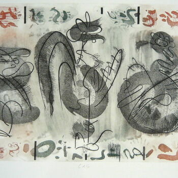 Gravures & estampes intitulée "Time (Čas)" par Rudolf Suran, Œuvre d'art originale, Eau-forte