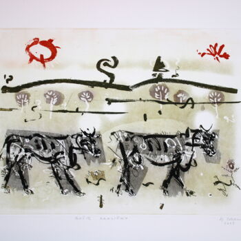 Εκτυπώσεις & Χαρακτικά με τίτλο "God's cows(cycle of…" από Rudolf Suran, Αυθεντικά έργα τέχνης, Etching