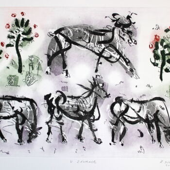 Printmaking titled "In the garden(cycle…" by Rudolf Suran, Original Artwork, Etching