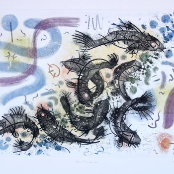 Gravures & estampes intitulée "Wriggling (cycle of…" par Rudolf Suran, Œuvre d'art originale, Eau-forte