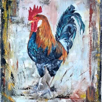 Painting titled "Coq" by Christian Ruffie, Original Artwork, Oil